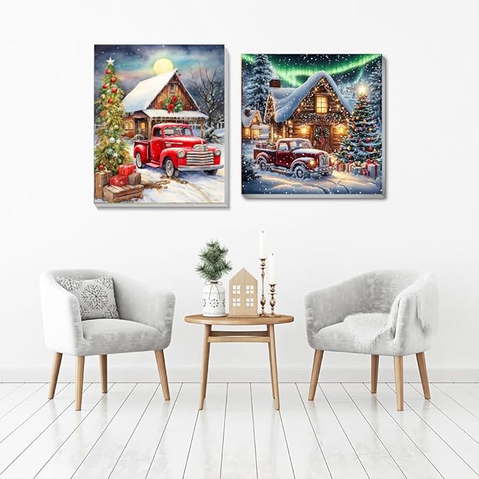 2 pack Christmas Paint by Numbers Kit for Adults Beginner With Framed,Winter Truck Easy Adult Paint by Number Kits on Canvas DIY Painting for Beginners Art by Numbers for Home Wall Decor 10x12 Inch