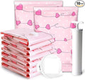 10Pcs Home Vacuum Bfor Clothes Storage Bwith Valve Transparent Border Foldable Compressed Organizer Saving Seal Packet, 100*80Cm, Pink Manual Air Pump, Xwgyl-0129/Pink Manual Air Pump/100*80