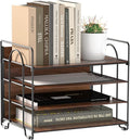 LUCYCAZ 4 Tier Paper Organizer for Desk - Wood Desk Organizer, Metal Paper Tray Organizer, File Organizer for Office Home School, Black