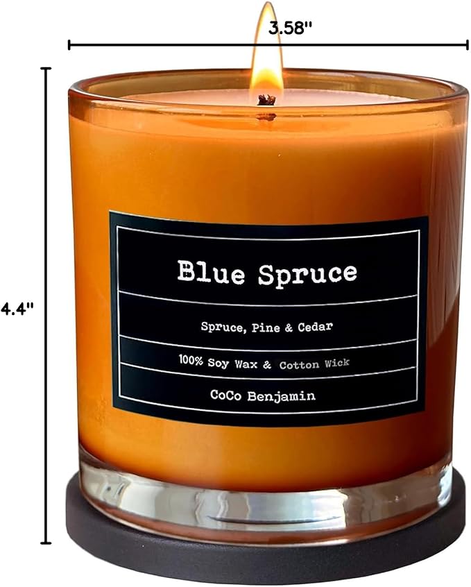 100% Natural Soy Wax Candle by CoCo Benjamin - Highly Scented & Hand-Poured Luxury Candle (Blue Spruce)- Clean Burning Cotton Wick