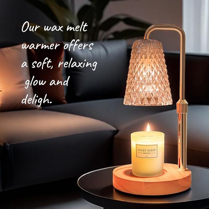 JIMEI Candle Warmer Lamp with Timer Electric Wax Warmer for Scented Wax Melt Warmer Melter for Jar Candles Touch and Remote Control Dimmable Ajustable Height Gifts for Women 2 Bulbs, Star Glass