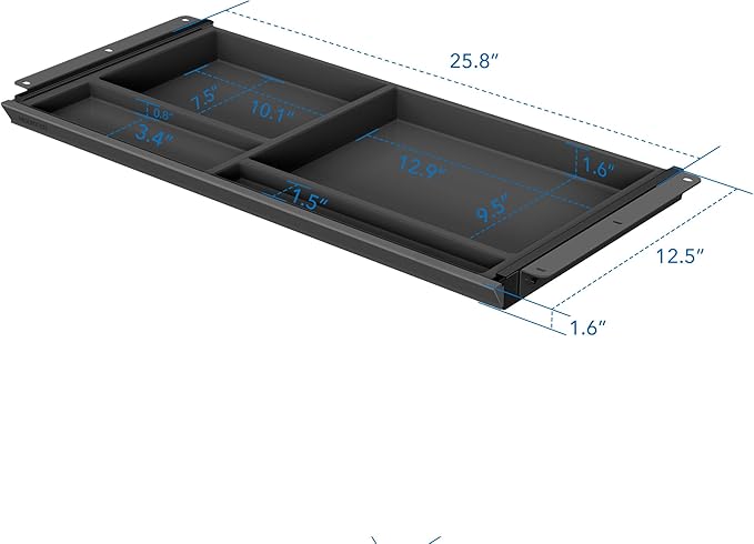 Mount-It! Under Desk Drawer with 4 Compartments, Deep Low-Profile Slide-Out Storage Organizer, 25.8″ x 12.5″ x 1.6″, Smooth Glide Pull-Out Tray for Traditional & Single Motor Standing Desks, Black