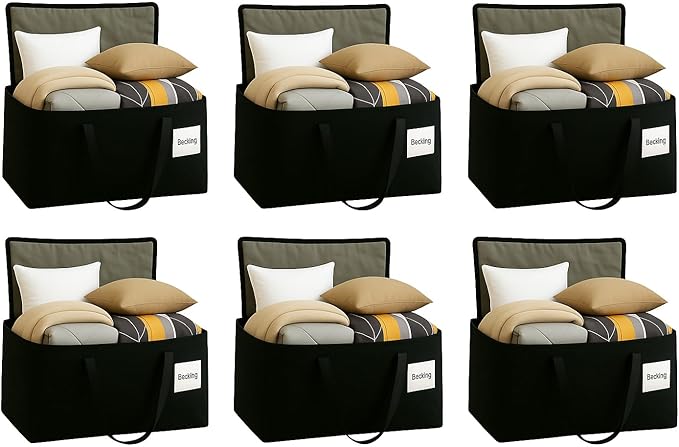 XL Moving Bag – 27"×14"×15.5" (25.4 Gal) Heavy-Duty Collapsible Storage Tote w/Zipper Lid & Tag Pocket — 6-Pack for Moving, College/Dorm, Laundry & Gym