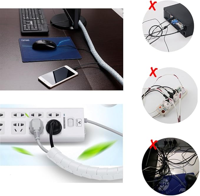 Cable Management Sleeves Desk Cord Organizer Cover Black White with 4 Adhesive Cable Clips, VIWIEU 2 PCS Cable Bundler Wire Wrap System for TV/Computer/Home Entertainment
