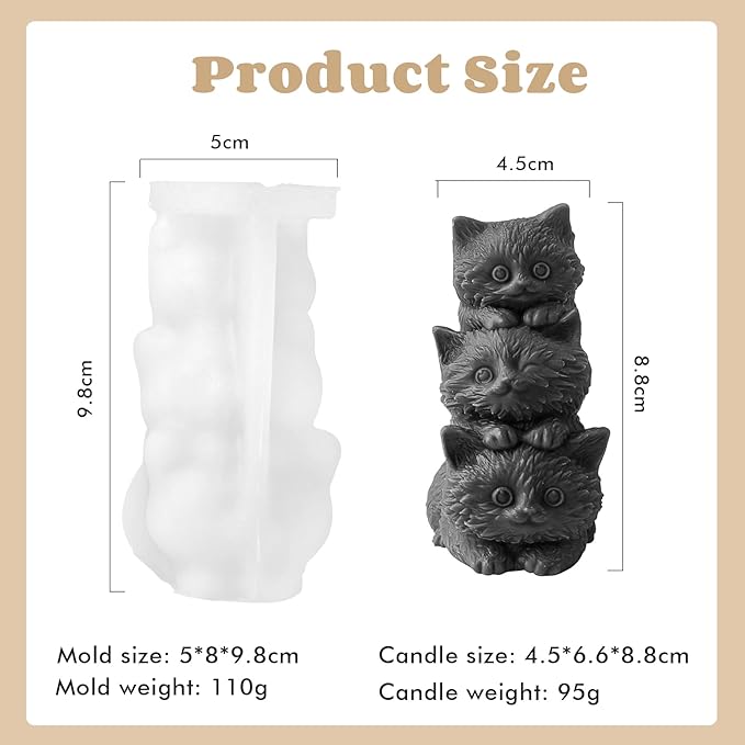 Cat Silicone Candle Mold, Decorative Animal Candle Mold for Wax and Resin Crafting