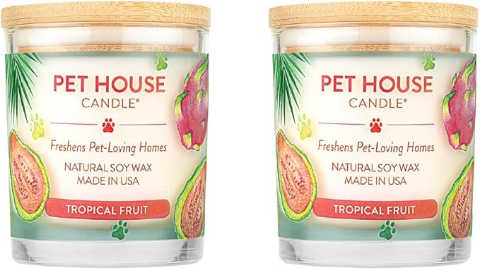 Pet House Candles, Clean Burning, Long Lasting Pet Odor Candles, Plant-Based, 60 Hour Burn Time - Tropical Fruit, 9 oz, 2 Pack