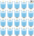Set of 20 Babyblue Votive Candles Clear Glass Filled Unscented Soy Wax Candle for Home Spa Weddings Holiday Baby-Shower Party and DIY