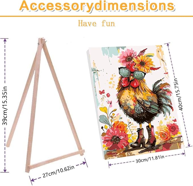 Meothan Framed Paint by Numbers Kits for Adults, Hen Chicken Adults Paint by Number with Framed on Canvas for Home Wall Decor 12x16inch (with Easel)