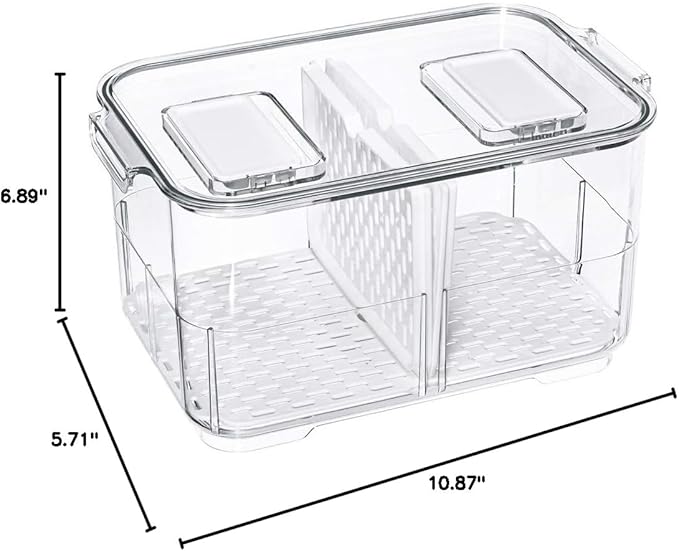 SANNO Fridge Food Storage Containers Produce Saver FreshWorks Produce Food Storage Container Bin Stackable Refrigerator Kitchen Organizer Keeper, with Removable Drain Tray to Keep Fresh