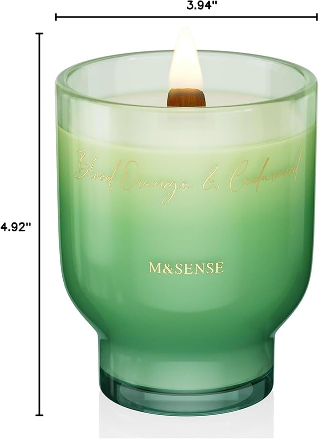 M&SENSE 16.6oz Natural Soy Large Jar Candle with Wooden Wick | Blood Orange & Cedarwood Scent | 95-Hour Burn & Long-Lasting Burn | Housewarming Gift for Men and Women