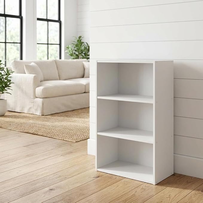 Furnifact White Bookcase, Wooden Shelving Unit for Living Room and Office, Sturdy Storage Solution, Modern Design, Durable Wood Material