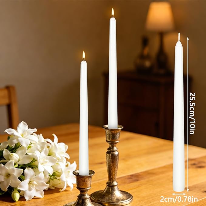 White Taper Candles, 10 Inch Dripless Candlestick, Jasmine Scented Colonial Candle, Dripless Long-Lasting Burning Candle Sticks for Home Décor, Dinner, Weddings,4Pack