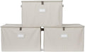 Covermates Keepsakes Zip-Top Storage Box Set, 3 Pack Heavy Duty Polyester Organizer Bins, Stackable Design, ID Window, Reinforced Handles, Closet Home Storage, Beige Heather
