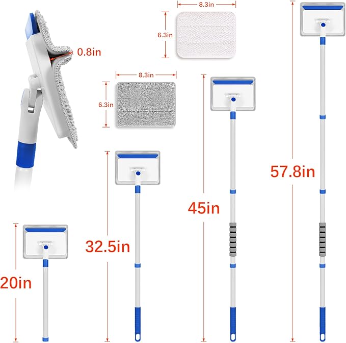 Baseboard Cleaner Tool with Handle, Wall Cleaner with Extendable Long Handle ,Door Frame Cleaning Tool Including 4 Reusable Cleaning Pads. Quick Clean Baseboard Cleaning, Ceiling and Wall.