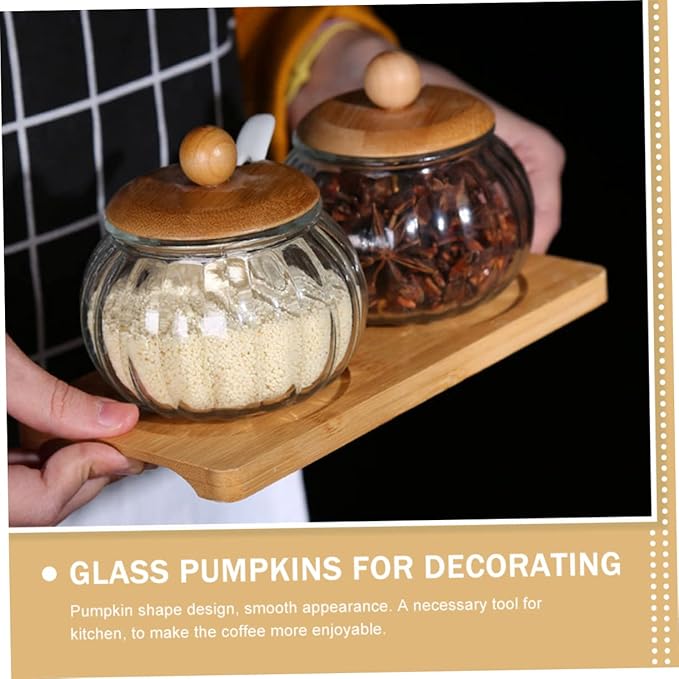 1set Glass Pumpkin Sugar Dispenser with Spoon Stylish Kitchen Storage Jar for Sugar Seasonings and Candy Easy to Clean Kitchen Essential