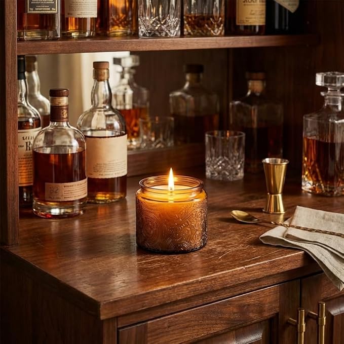 9-Pack 10 oz Sun Moon Star Embossed Glass Candle Jars with Mirror Lids and Labels - Unique Amber Candle Containers with Lids for Candle Making
