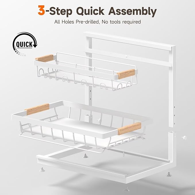 2 Packs Under Sink Organizer, Height Adjustable 2 Tier Under Kitchen Sink Organizer, Multi-Purpose Storage Shelf for Kitchen Bathroom Cabinet (White, Extra Large)