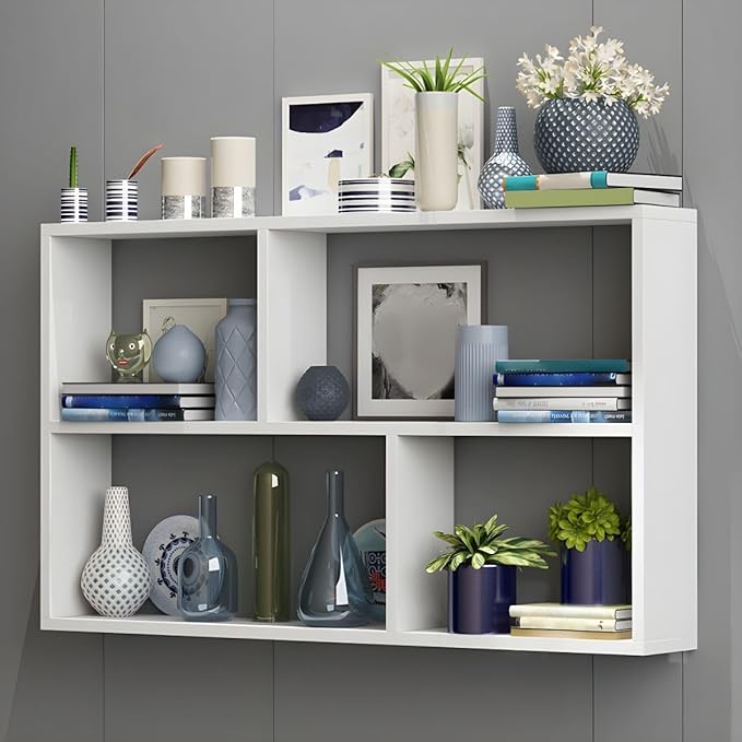 RUNNUP Floating Wall Mount Bookcase Engineered Wood Book Shelf Decor Wall Shelf for Study Room Office Living Room, White 31.5" L x 7.9" W x 25.6" H
