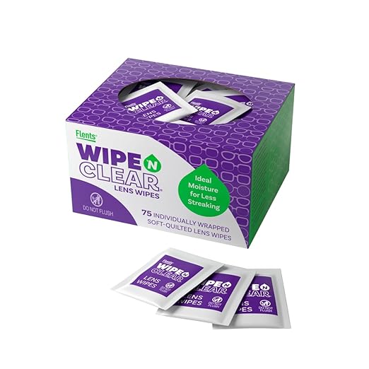Flents Wipe ’N Clear Biodegradable Lens Wipes, 225 Count Pre-Moistened Eyeglass Cleaner Wipes for Glasses, Screens, and Lenses, Anti-Streak, Quick Dry, Individually Wrapped
