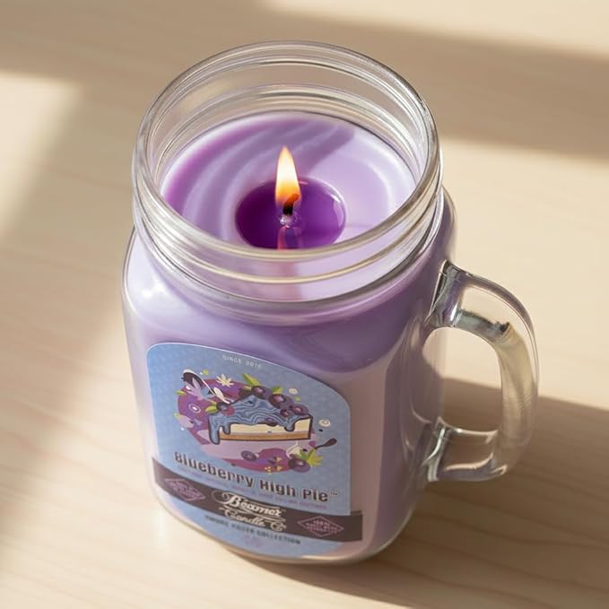 Blueberry High Pie Candle – Odor Eliminating, Strong Scent – Blueberry Pie with Baked Pastry – Long Lasting 90 Hour Burn – Large 12oz Mason Jar – Made in USA – Beamer Candle Co.