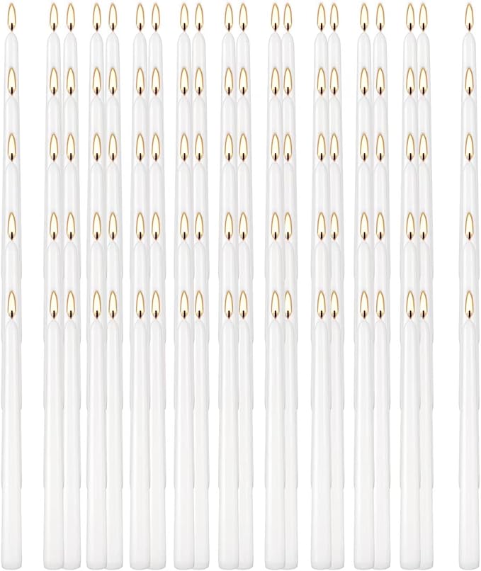 100Pack White Taper Candles, 7-8 Hours Burn Time, Unscented, Smokeless and Dripless, 0.75 x 10 Inch Dinner Candle Set for Household, Wedding, Party and Home Décor Candlesticks