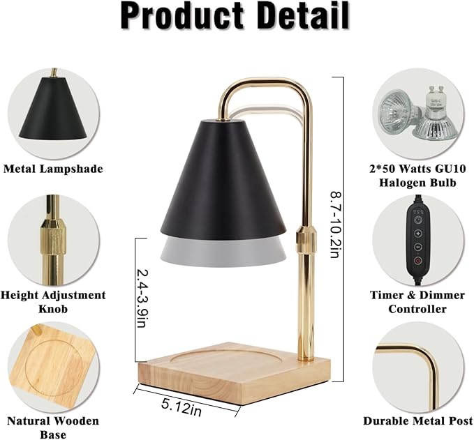 Candle Warmer Lamp with Timer - Gifts for Mom Grandma, Birthday Gifts for Women, Mothers Days Gifts, House Warming Gifts New Home Decor, Dimmable Wax Melt Black