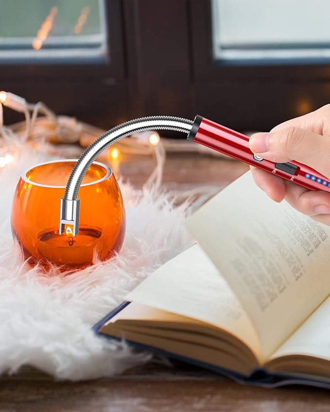 VEHHE Lighter, Rechargeable Candle Lighter Camping Lighters with Safety Switch Flexible Neck LED Battery Display, Arc Long Lighters for Candle Cooking BBQs Fireworks