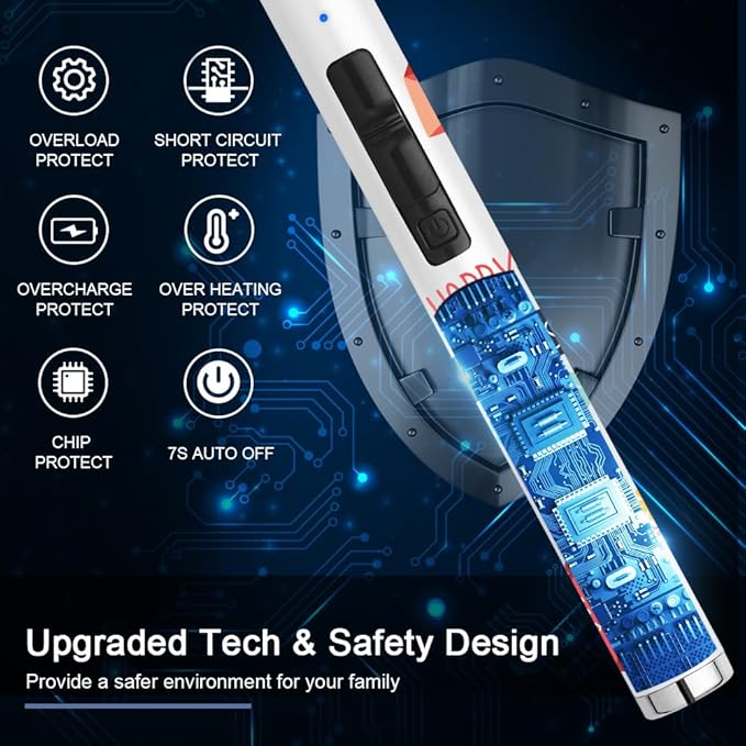 SUPRUS Candle Arc USB Type C Lighter Electric Lighter with Upgraded LED Battery Display Safety Switch Rechargeable Flameless Plasma Windproof Portable for Mother‘s Day (White)