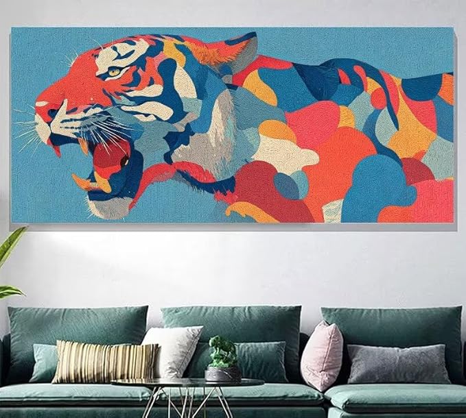 Paint by Numbers Kit for Adults Tiger Painting by Numbers Animal DIY Kits for Adults Canvas Painting Crafts, Hobbies for Women Beginner for Home Wall Decor Art Gifts Without Frame 28x56 Inch T-5970