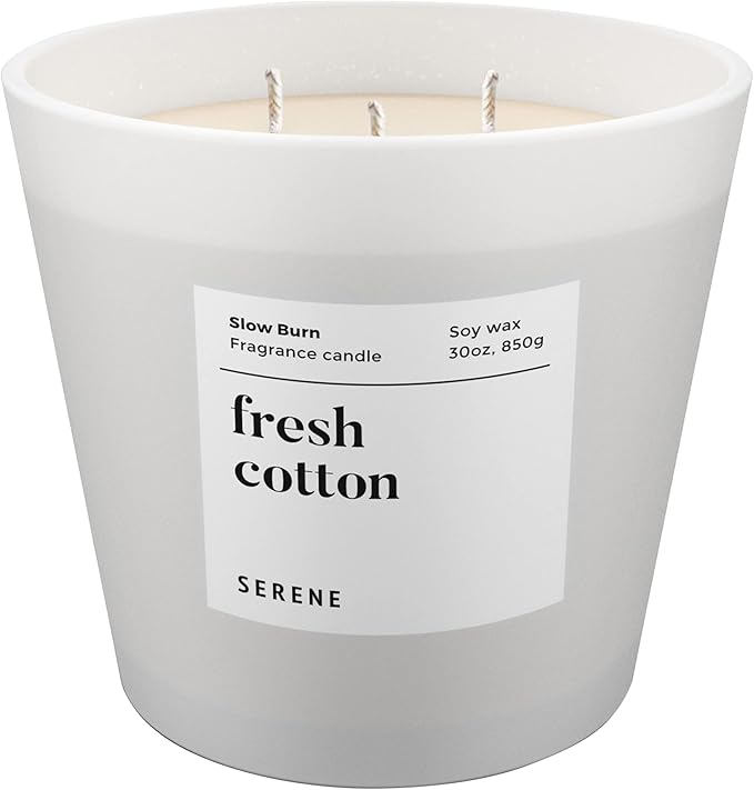 Hidden Label Fresh Cotton Scented Candle, Non Toxic 30oz Large 3-Wick Soy Wax Candle, Up to 120 Hours Long Burning, Clean Cotton Home Fragrance for Bedroom, Relaxation & Housewarming Gift