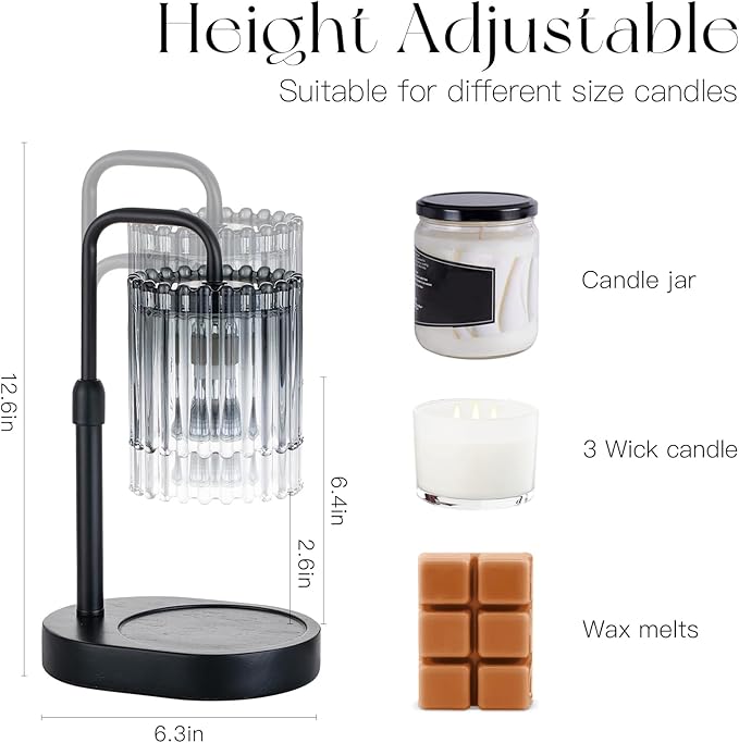 Candeldo Candle Warmer Lamp with Timer: Black Candle Warming Lamp Height Adjustable Wax Melt Warmer Dimmable Modern Farmhouse New Home Bedroom Decor Mothers Day Housewarming Gift for Women