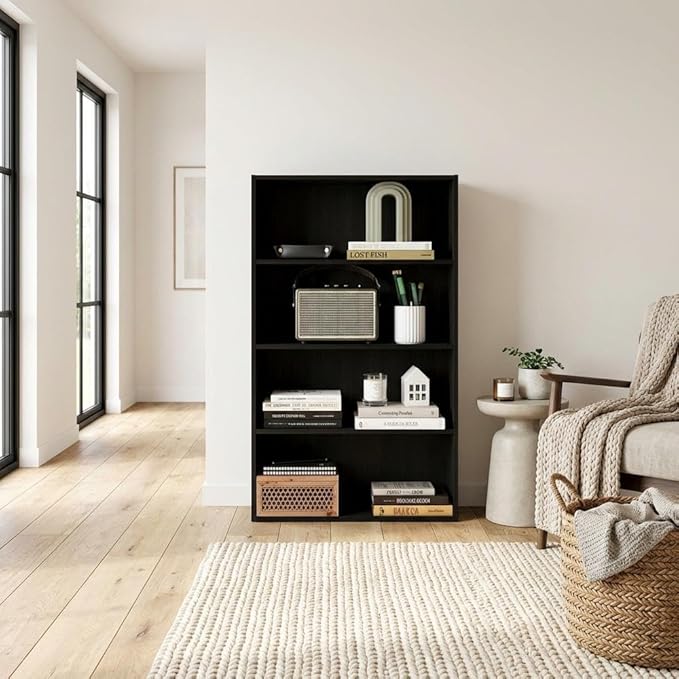Furnifact Espresso Bookcase with Sturdy Wooden Construction, Elegant Design, Ideal for Living Room, Office, or Bedroom Storage Solution