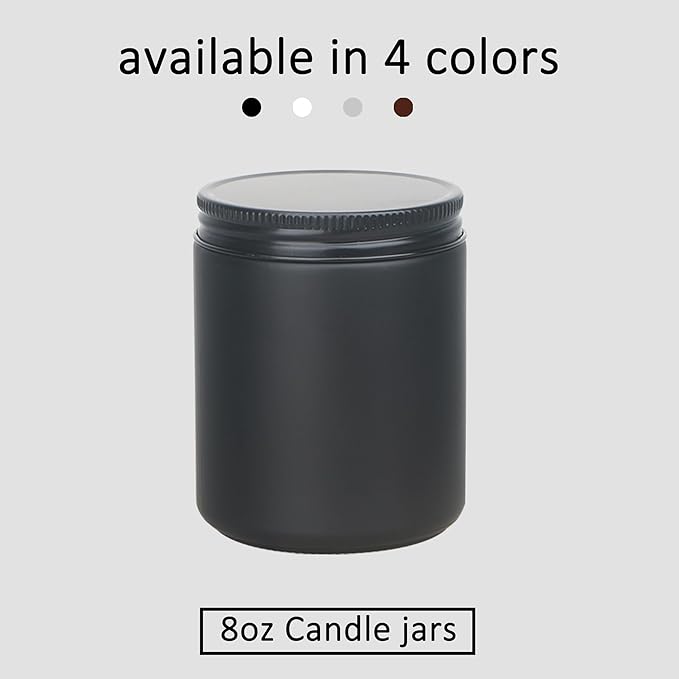 MILIVIXAY 12 Pack 8 OZ Thick Glass Matte Black Candle Jars with All Black Metal Lids-Bulk Empty Candle Jars for Making Candles-Canning Jar for Spice, Liquid, Sample- Dishwasher Safe.