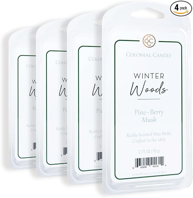 Colonial Candle Winter Woods Wax Melts, Wax Melt Warmer Cubes, Long Lasting Scented Wax Warmer Cubes, 4 Pack, 6 Cubes Each - Made in The USA