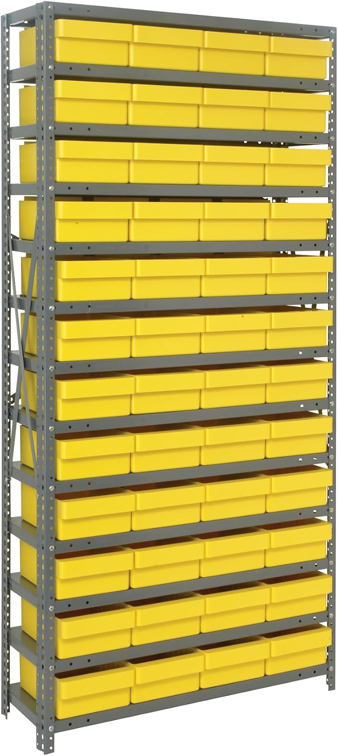Quantum Storage Systems 1275-701YL Solid Heavy Duty 13 Shelves 48 Super Tuff Euro Yellow Bins 75" H x 36" W x 12" D