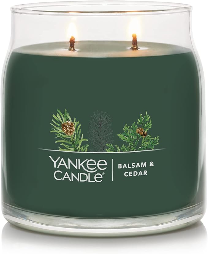 Yankee Candle Balsam & Cedar Scented Signature 13oz Medium Jar 2-Wick Candle Over 35 Hours of Burn Time Christmas | Holiday