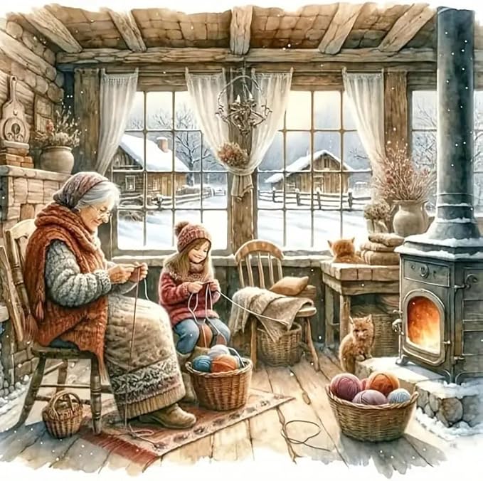 VIGEGU Winter Diamond Art Kits for Adult,Cozy Family Cottage Diamond Painting for Beginnger,Snowy Landscape DIY Full Drill Rhinestone Diamond Dots Gem Painting Home Wall Decor 13.7x13.7 in