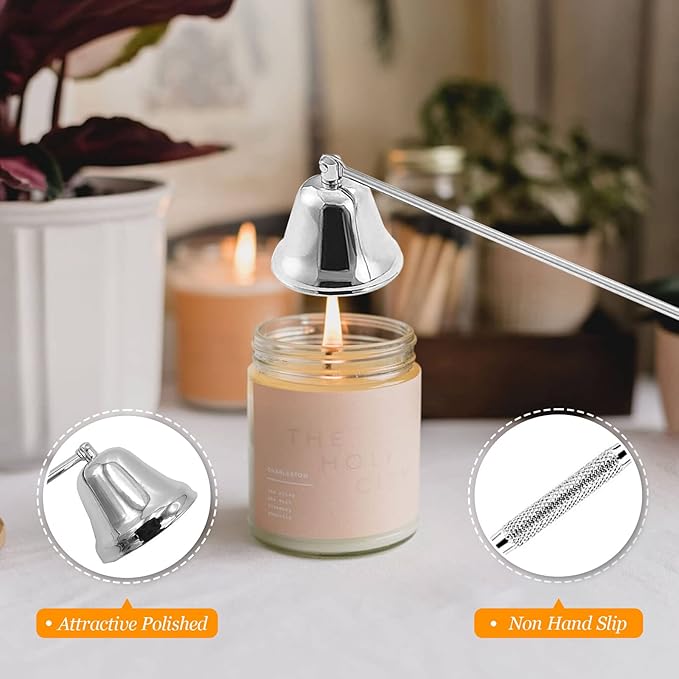Lsnisni 5Pcs Candle Accessory Set with Rechargeable Electric Lighter, Storage Tray, Wick Trimmer, Snuffer, Dipper - Stainless Steel Care Kit with Gift Package for Candle Lovers - Silver