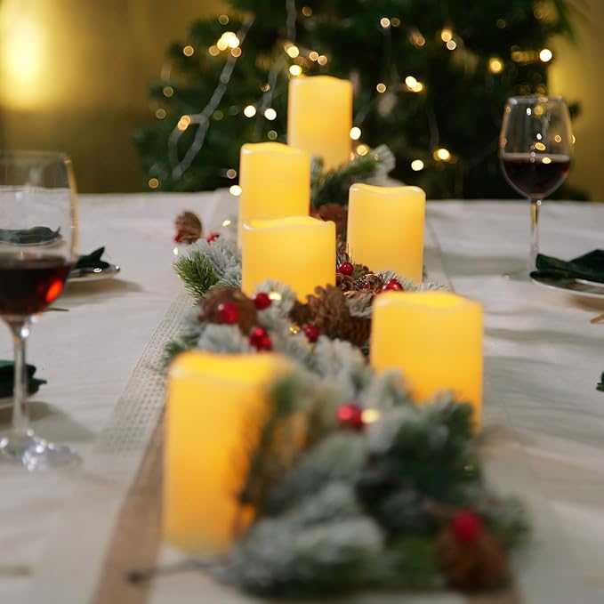 Homemory Waterproof Flameless Candles, Outdoor Indoor Battery Operated LED Pillar Candles with Remote Control and Timer, Plastic, Long Lasting, D3 x H4 4" 5" 5" 6" 6", Set of 6