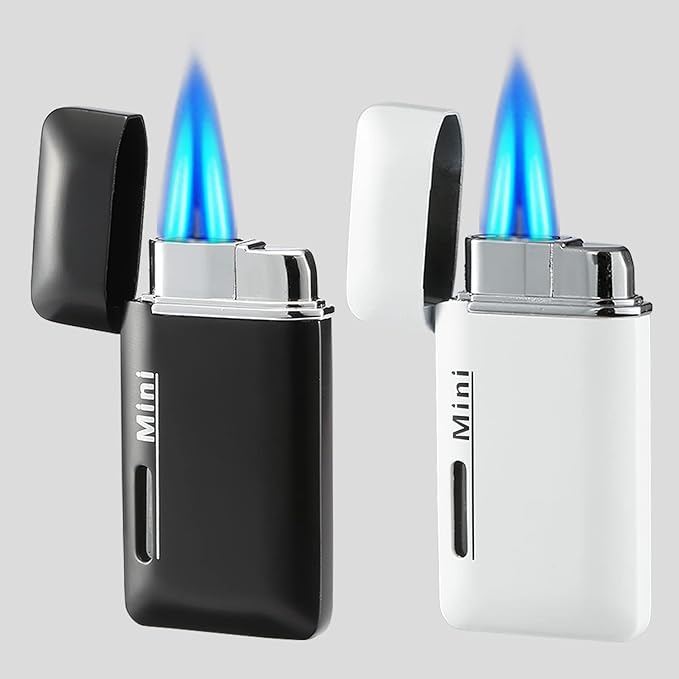 2 Pack Mini Butane Lighter, Double Jet Torch Lighter with Visible Window, Refillable and Adjustable Pocket Lighter, Great Little Gift for Men and Women, Black and White (Without Gas)