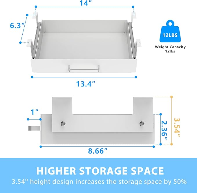 Gome Under Desk Pull-Out Drawer - Storage Organizer Office Mounted, Easy Slide-Out Pencil Drawer for Saving Space, Ideal for Sit-Stand Workstation (For 1.2" Support Bar Under Desk)