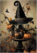 Halloween Witch Hat & Pumpkins Decor Paint by Numbers for Adults, Spooky Fall DIY Painting Kit, Gothic Wall Decor 24 Colors 20x24 inch Framed
