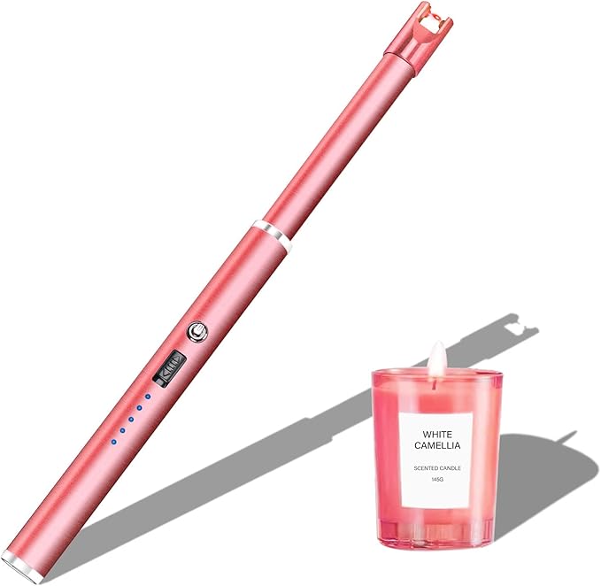 Navpeak Electric Candle Lighter Windproof USB Rechargeable Flameless Long Neck Lighter for Candles Gas Stove Fireplace BBQ Kitchen Grills (Rose Pink)