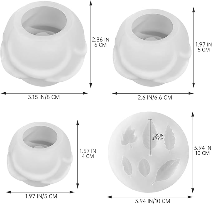 4 PCS Rose Candle Molds 3D Rose Flower Silicone Molds with Leaf Mold for Candle Making Mold DIY Handmade Soaps, Candle Gifts,Resin Crafts,Ice Cubes,Chocolate and Home Decorations Valentine's Day Gift