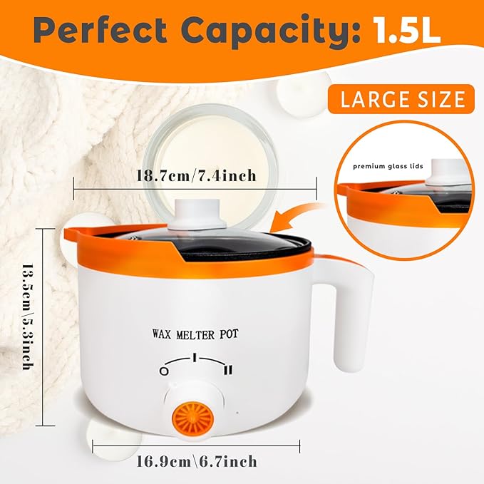 WcoDusak Electric Wax Melting Pot with Thermometer, Wax Melter with Spout for Candle Making - 1.5QT Pour-Through Design for Fast and Even Melting of Soy & Beeswax Wax