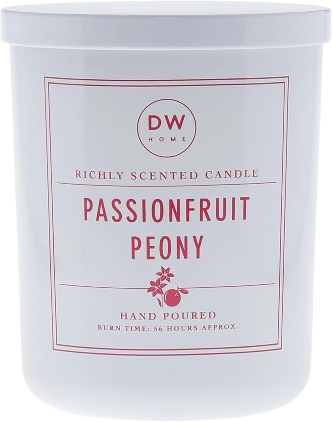 DW Home Passionfruit Peony Scented Candle – Tropical Passionfruit, Citrus & Peony Floral Fragrance, 9 oz Single Wick Jar Candle, Long Burning Home Fragrance
