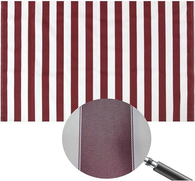 Mybecca Stripe Canvas Marine Fabric 600 Denier Indoor/Outdoor Burgundy/White 1 Yard 36"x58" (Cut Folded & Separately by Prime)