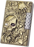 Carving Skull Antique Lighter, Vintage Cool Metal Lighters Refillable, Novelty Lighters for Men for Candles Ideas (No Butane Fuel). (Gold)