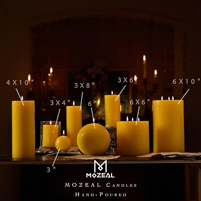 MOZEAL 3" x 4" Hand-Poured Unscented Candle,Dripless Pillar Candle Set of 3,Long Clean Burning,Approx 72 Hours Burn Time,Rustic Country Style,Wedding,Dinner,Christmas and Home Decor,Yellow