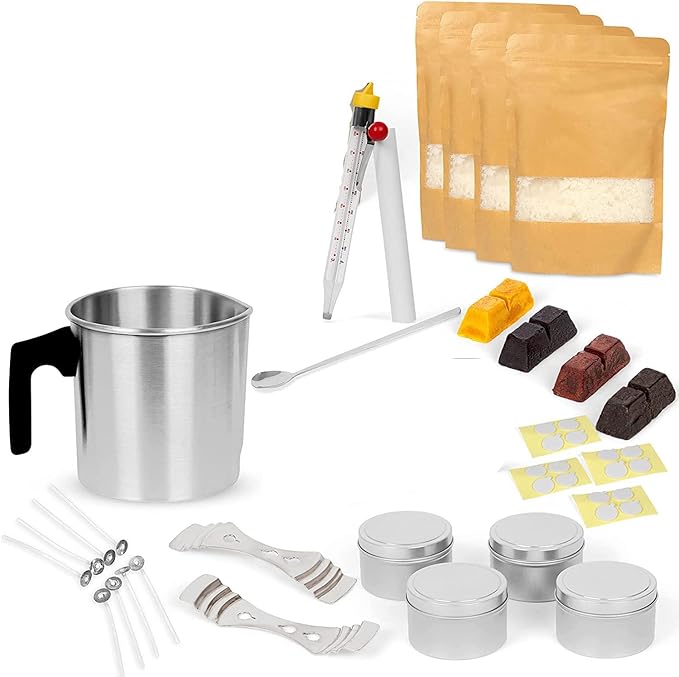 BLULAURELS Candle Making Kit - Complete Candle Maker Kit, Scented Candle Making Supplies Set Including Soy Wax, Fragrance Oil, Thermometer, Wicks, Tins, Melting Pot, Pouring Pot and More TH0JY-1210